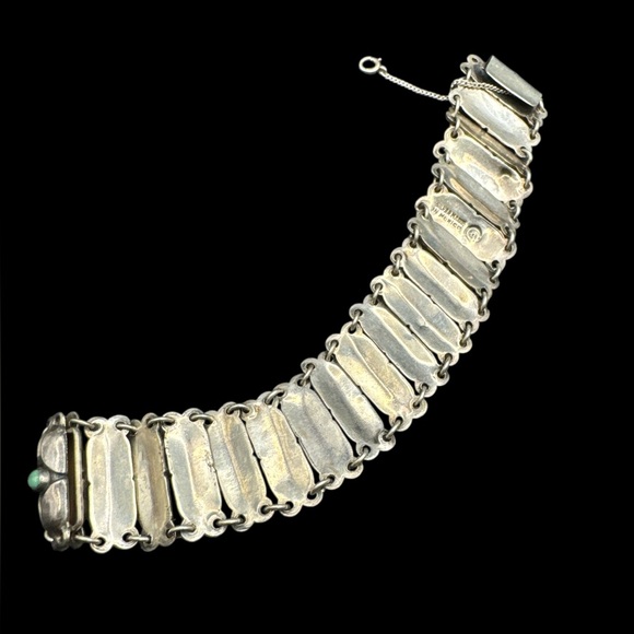 Vintage 1940’s Sterling Silver Mexico Turquoise Shadowbox Link Bracelet 39 grams - Picture 5 of 7